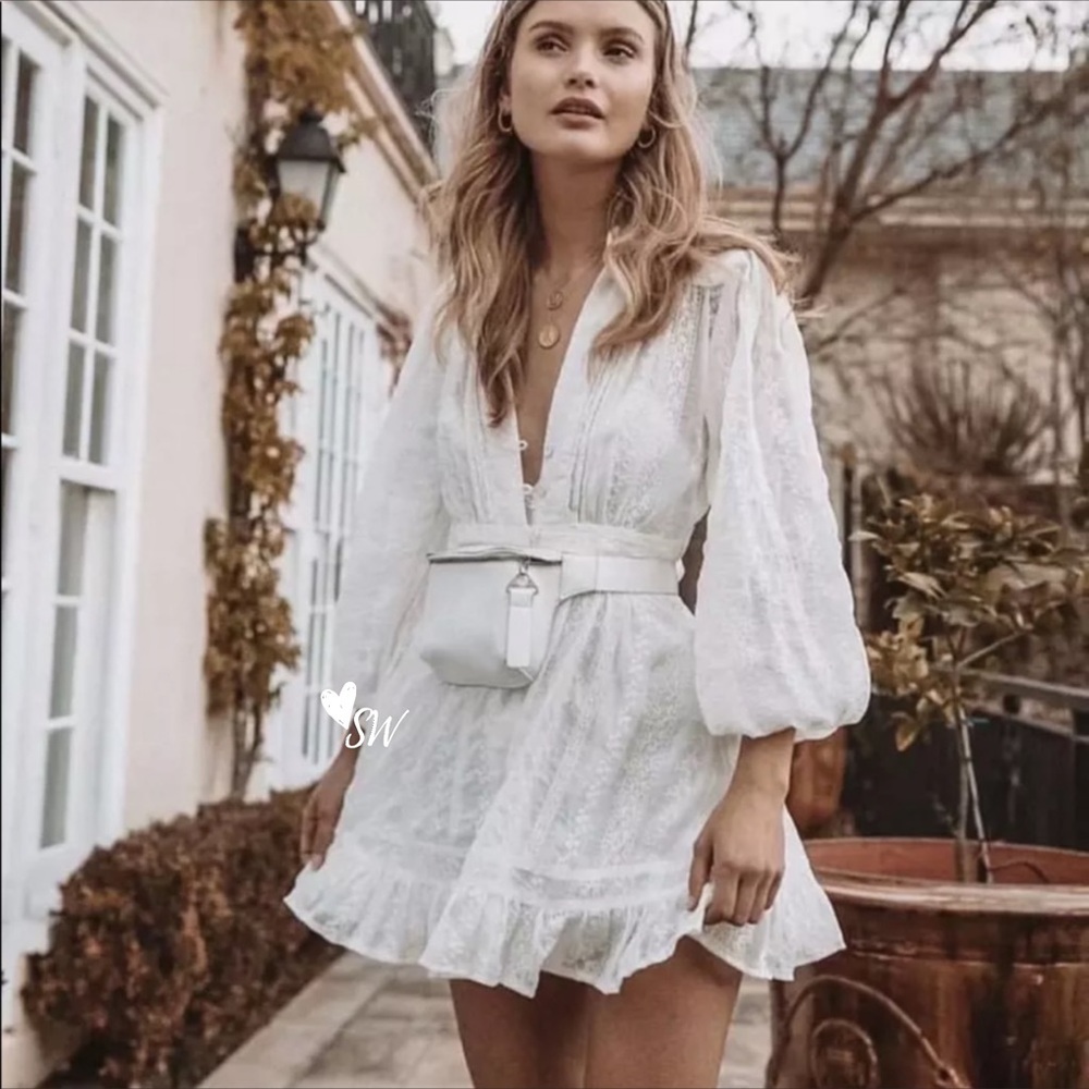 Boho Crochet Eyelet Button Up Gypsy Dress white - Picture 1 of 15